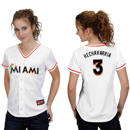 Adeiny Hechavarria #3 mlb Jersey-Miami Marlins Women's Authentic Home White Cool Base Baseball Jersey